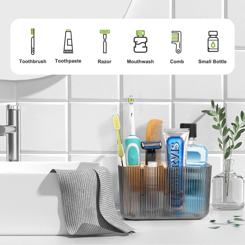 GFWARE Black Bathroom Accessories - 5 Slots Toothbrush Holders for Bathrooms Sink Organizer Countertop Kids Bathroom Storage Caddy Decor - Image 4